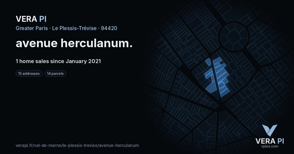 avenue herculanum, Le Plessis-Trévise at night – every parcel coloured by the prices around it, the street's own parcels lit