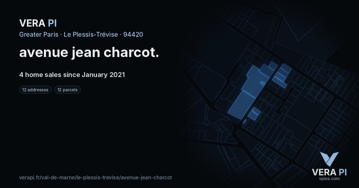 avenue jean charcot, Le Plessis-Trévise at night – every parcel coloured by the prices around it, the street's own parcels lit