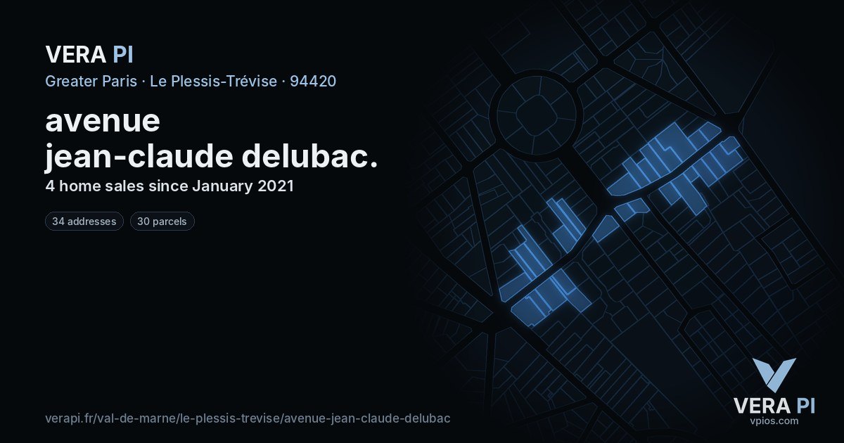 avenue jean-claude delubac, Le Plessis-Trévise at night – every parcel coloured by the prices around it, the street's own parcels lit