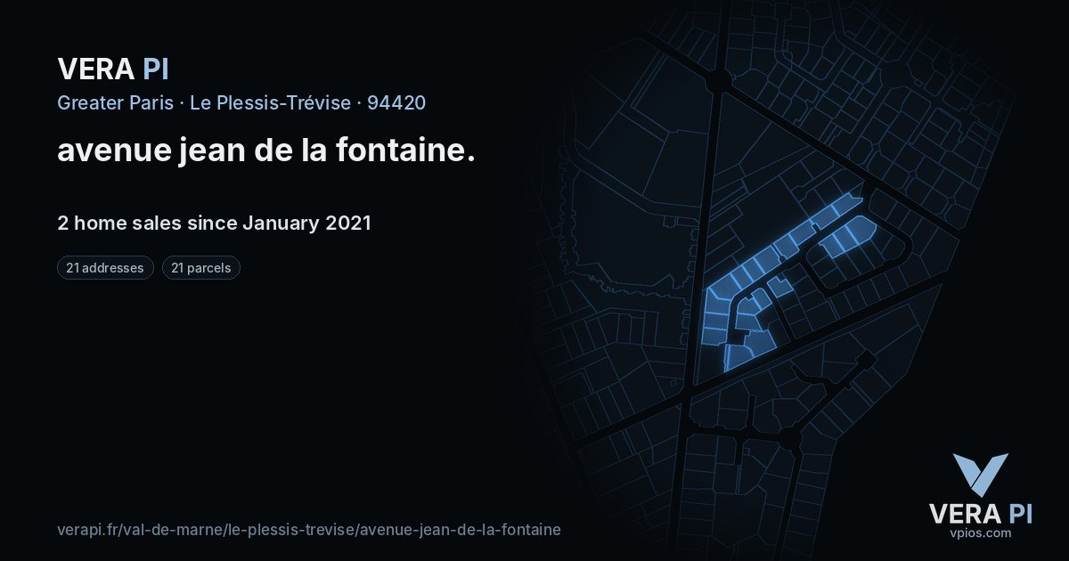 avenue jean de la fontaine, Le Plessis-Trévise at night – every parcel coloured by the prices around it, the street's own parcels lit