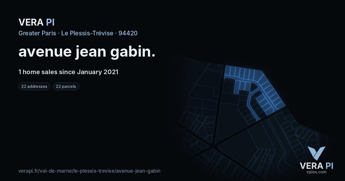 avenue jean gabin, Le Plessis-Trévise at night – every parcel coloured by the prices around it, the street's own parcels lit