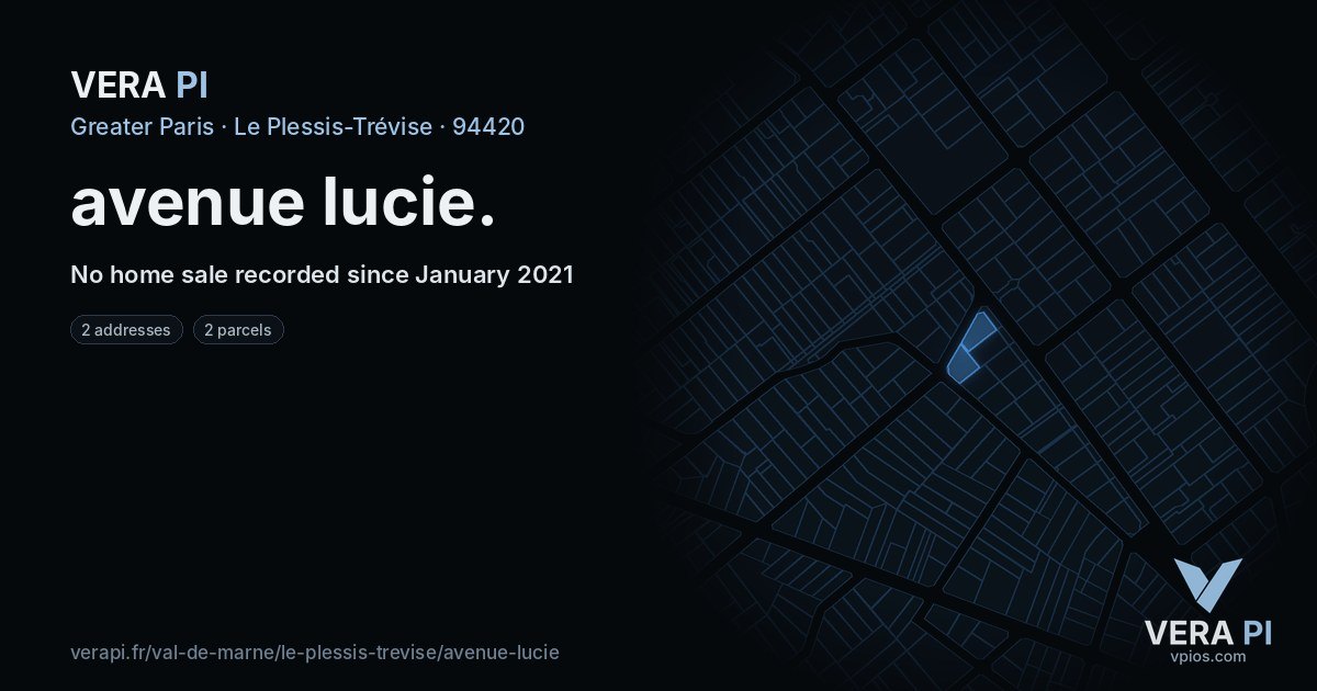 avenue lucie, Le Plessis-Trévise at night – every parcel coloured by the prices around it, the street's own parcels lit