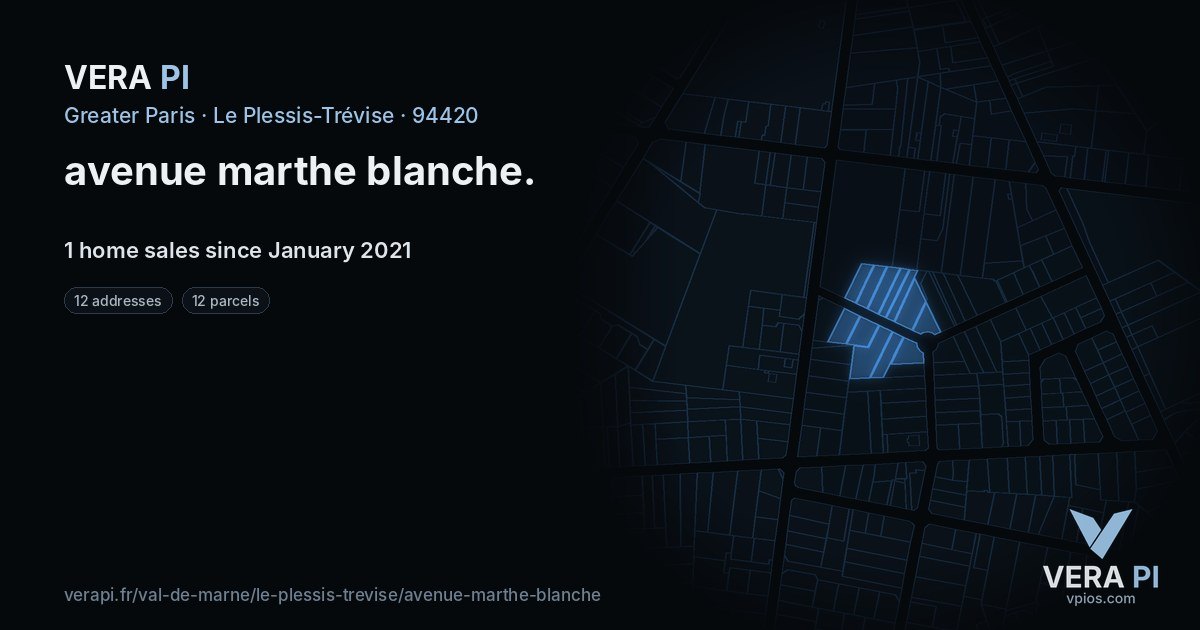 avenue marthe blanche, Le Plessis-Trévise at night – every parcel coloured by the prices around it, the street's own parcels lit