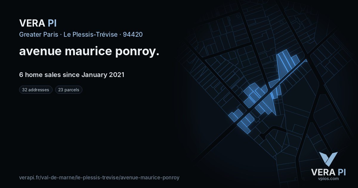 avenue maurice ponroy, Le Plessis-Trévise at night – every parcel coloured by the prices around it, the street's own parcels lit