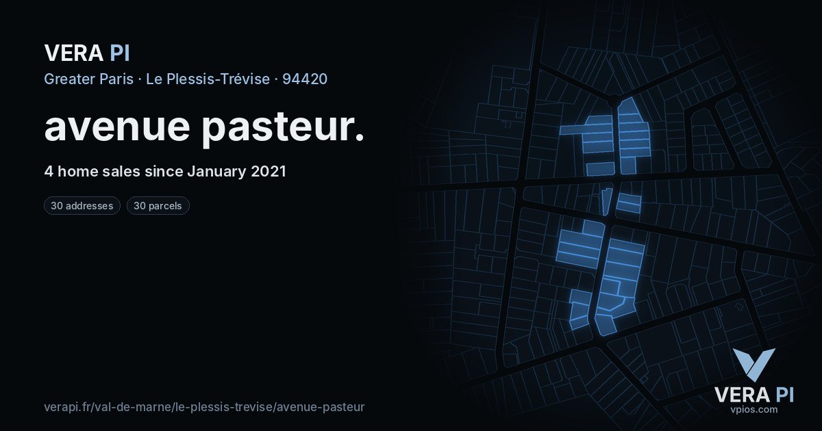 avenue pasteur, Le Plessis-Trévise at night – every parcel coloured by the prices around it, the street's own parcels lit