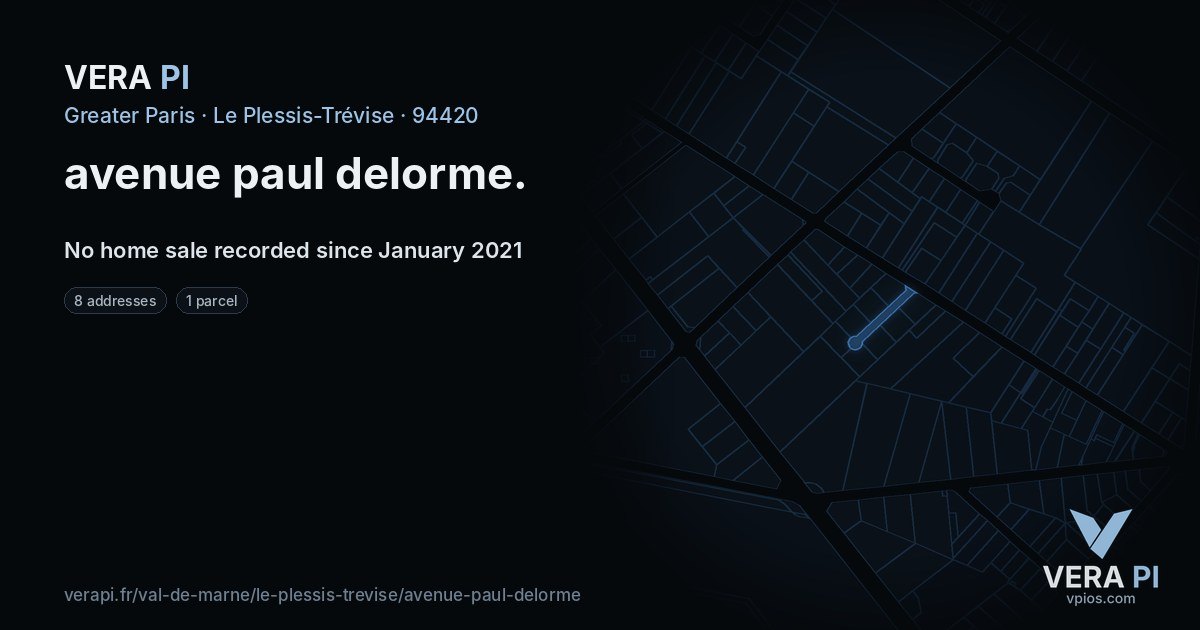 avenue paul delorme, Le Plessis-Trévise at night – every parcel coloured by the prices around it, the street's own parcels lit