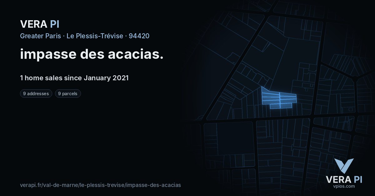 impasse des acacias, Le Plessis-Trévise at night – every parcel coloured by the prices around it, the street's own parcels lit