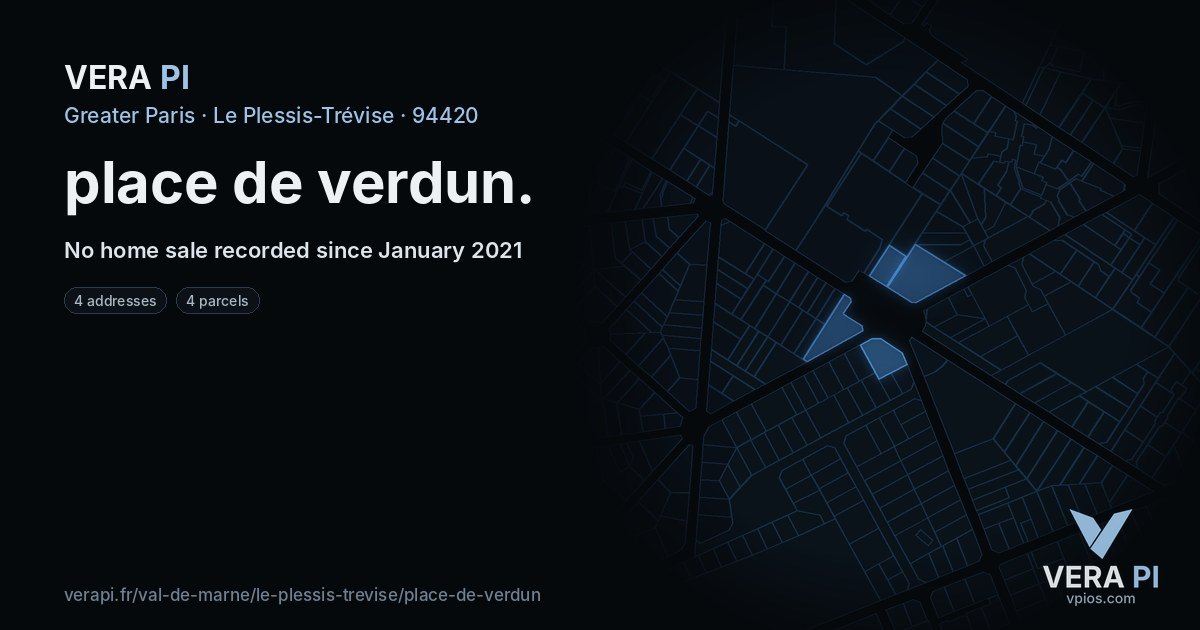 place de verdun, Le Plessis-Trévise at night – every parcel coloured by the prices around it, the street's own parcels lit