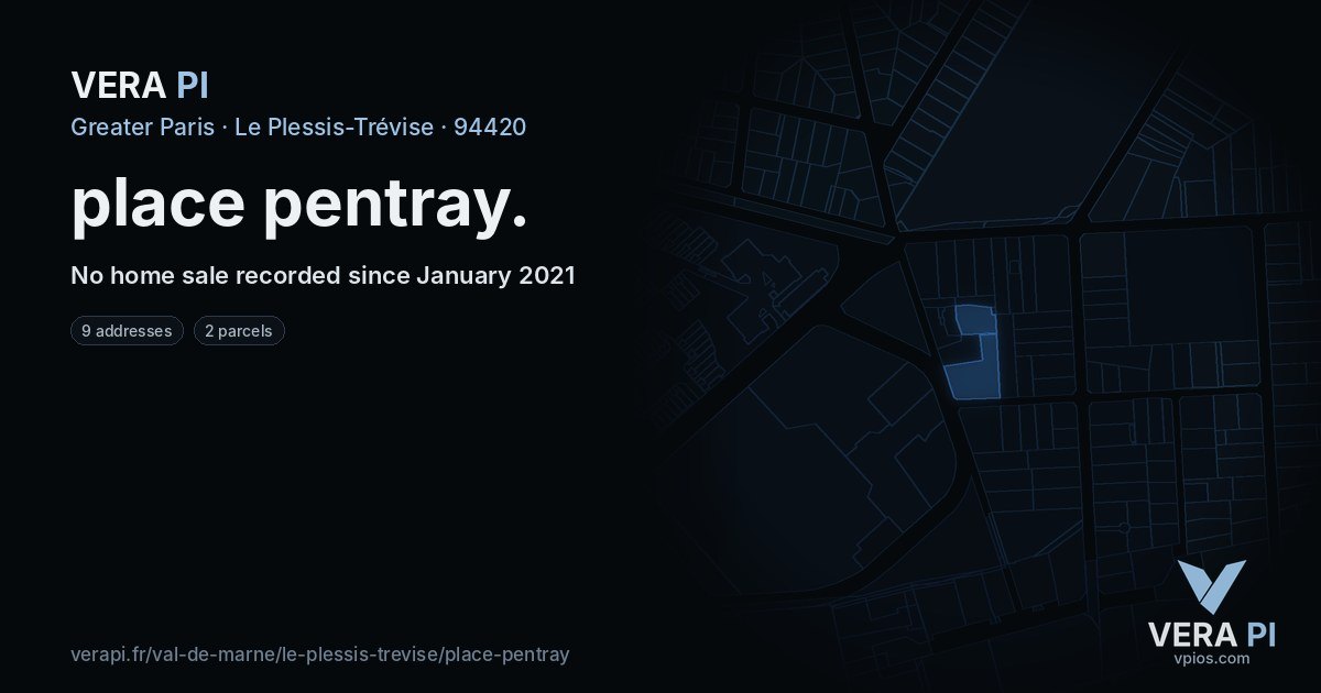 place pentray, Le Plessis-Trévise at night – every parcel coloured by the prices around it, the street's own parcels lit