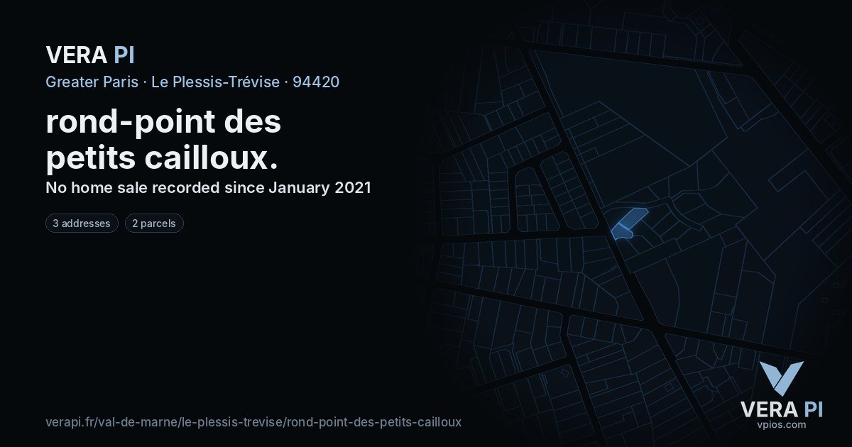 rond-point des petits cailloux, Le Plessis-Trévise at night – every parcel coloured by the prices around it, the street's own parcels lit