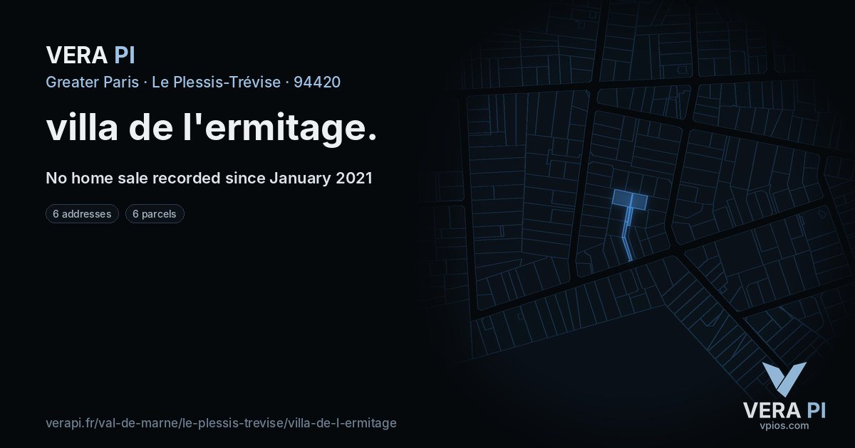 villa de l'ermitage, Le Plessis-Trévise at night – every parcel coloured by the prices around it, the street's own parcels lit