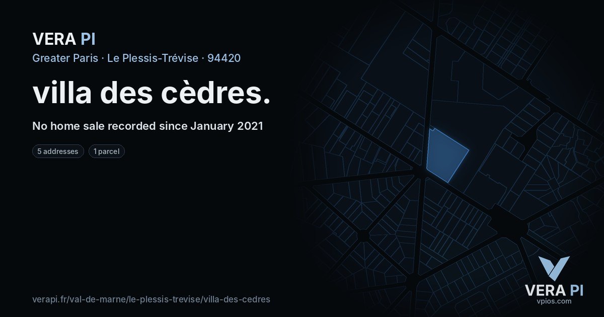 villa des cèdres, Le Plessis-Trévise at night – every parcel coloured by the prices around it, the street's own parcels lit