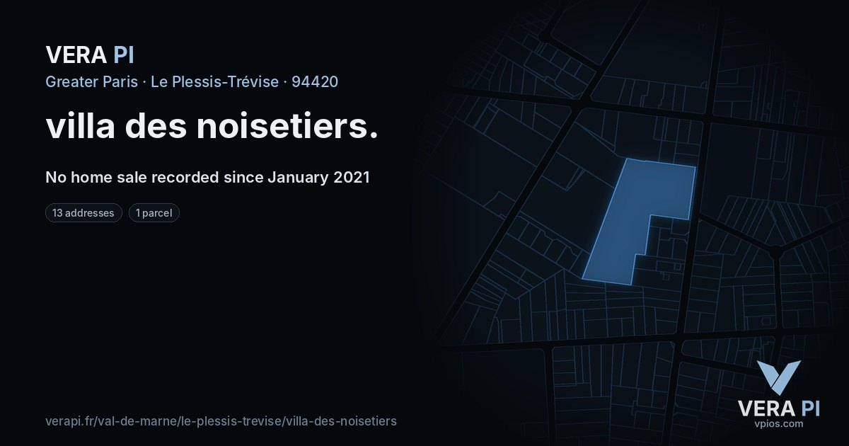 villa des noisetiers, Le Plessis-Trévise at night – every parcel coloured by the prices around it, the street's own parcels lit
