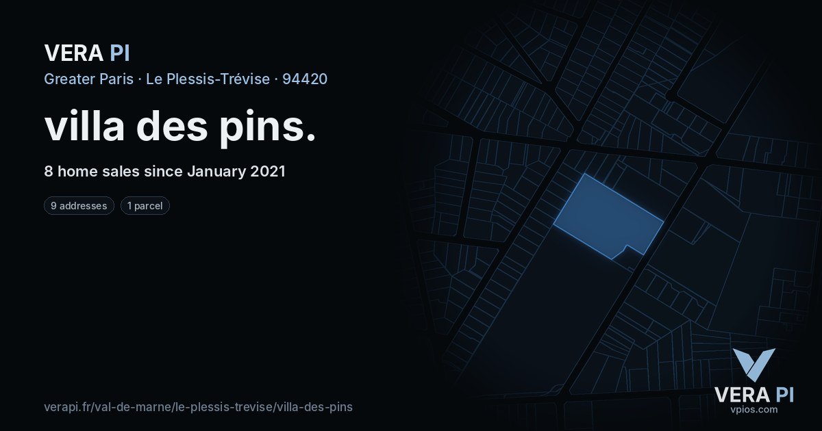 villa des pins, Le Plessis-Trévise at night – every parcel coloured by the prices around it, the street's own parcels lit