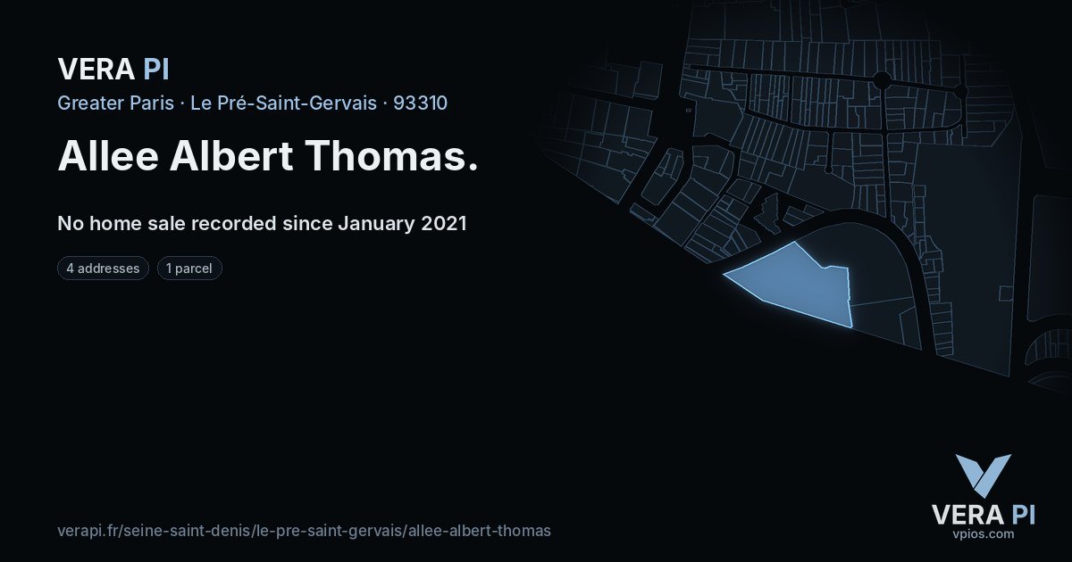 Allee Albert Thomas, Le Pré-Saint-Gervais at night – every parcel coloured by the prices around it, the street's own parcels lit