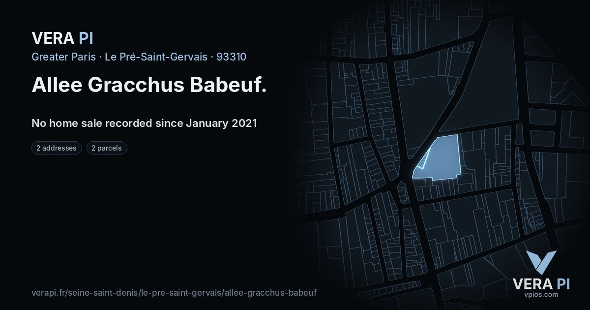 Allee Gracchus Babeuf, Le Pré-Saint-Gervais at night – every parcel coloured by the prices around it, the street's own parcels lit