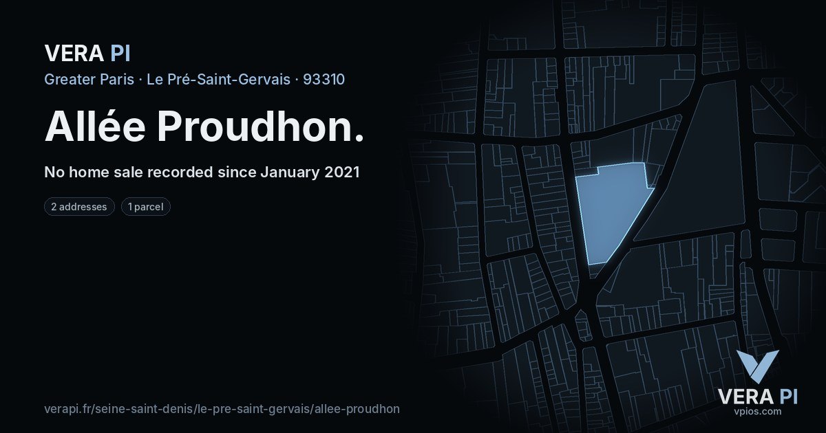 Allée Proudhon, Le Pré-Saint-Gervais at night – every parcel coloured by the prices around it, the street's own parcels lit