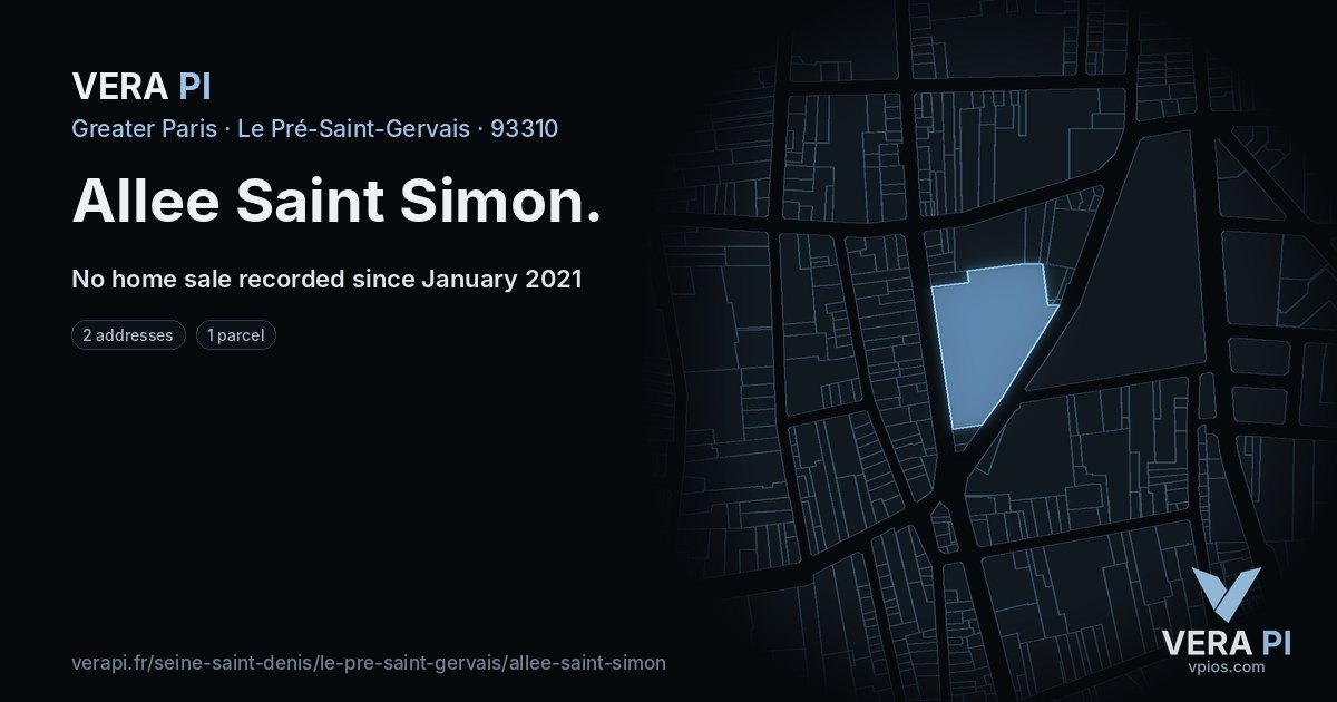 Allee Saint Simon, Le Pré-Saint-Gervais at night – every parcel coloured by the prices around it, the street's own parcels lit