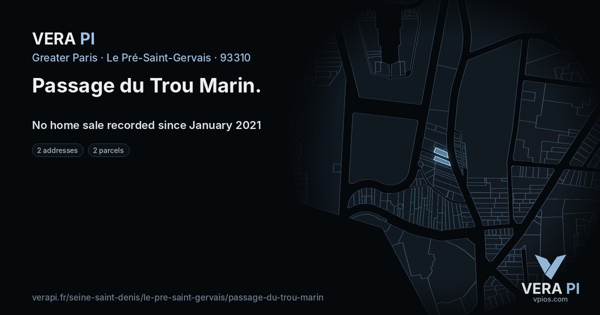 Passage du Trou Marin, Le Pré-Saint-Gervais at night – every parcel coloured by the prices around it, the street's own parcels lit