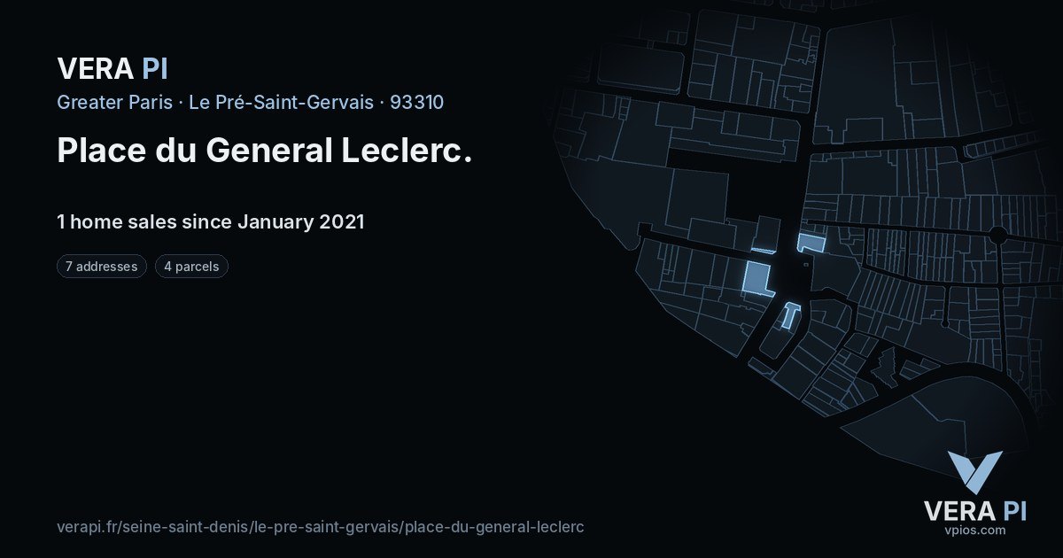 Place du General Leclerc, Le Pré-Saint-Gervais at night – every parcel coloured by the prices around it, the street's own parcels lit