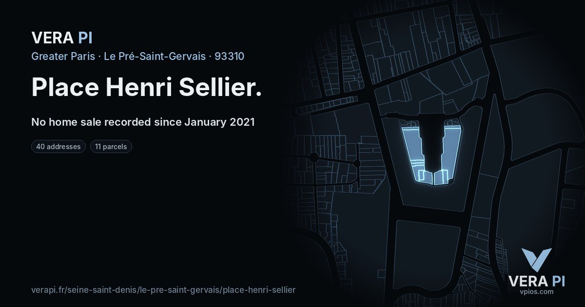 Place Henri Sellier, Le Pré-Saint-Gervais at night – every parcel coloured by the prices around it, the street's own parcels lit