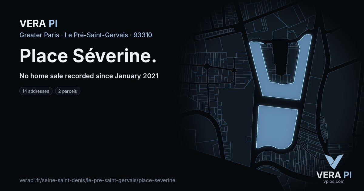Place Séverine, Le Pré-Saint-Gervais at night – every parcel coloured by the prices around it, the street's own parcels lit