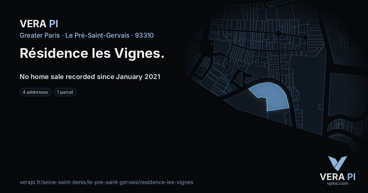 Résidence les Vignes, Le Pré-Saint-Gervais at night – every parcel coloured by the prices around it, the street's own parcels lit