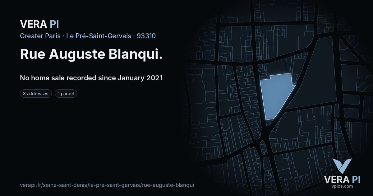 Rue Auguste Blanqui, Le Pré-Saint-Gervais at night – every parcel coloured by the prices around it, the street's own parcels lit