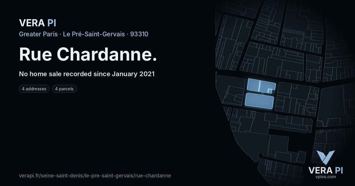 Rue Chardanne, Le Pré-Saint-Gervais at night – every parcel coloured by the prices around it, the street's own parcels lit