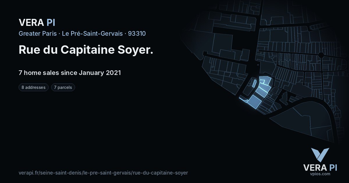 Rue du Capitaine Soyer, Le Pré-Saint-Gervais at night – every parcel coloured by the prices around it, the street's own parcels lit