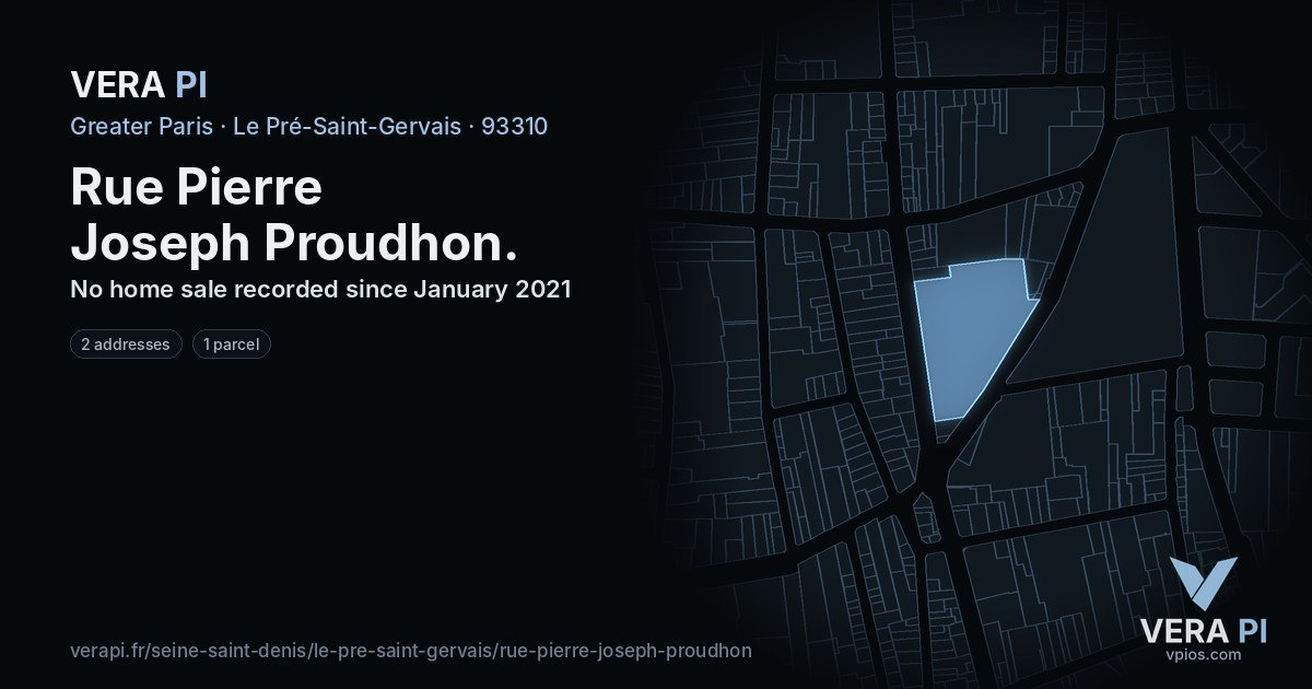 Rue Pierre Joseph Proudhon, Le Pré-Saint-Gervais at night – every parcel coloured by the prices around it, the street's own parcels lit