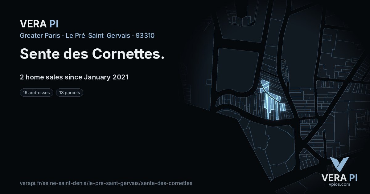 Sente des Cornettes, Le Pré-Saint-Gervais at night – every parcel coloured by the prices around it, the street's own parcels lit
