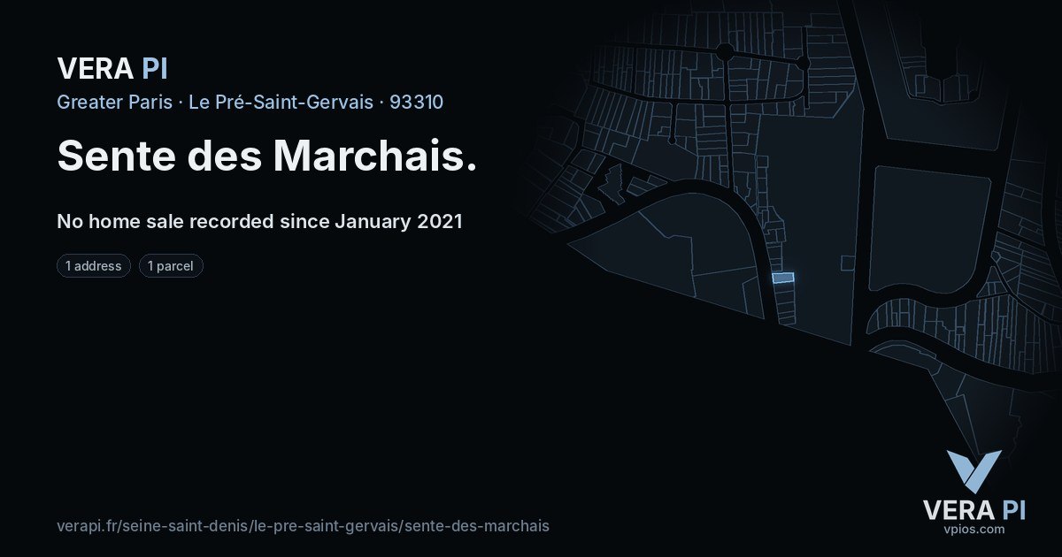 Sente des Marchais, Le Pré-Saint-Gervais at night – every parcel coloured by the prices around it, the street's own parcels lit