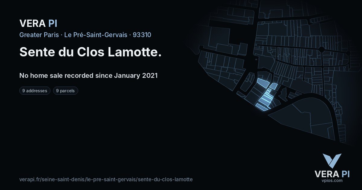 Sente du Clos Lamotte, Le Pré-Saint-Gervais at night – every parcel coloured by the prices around it, the street's own parcels lit