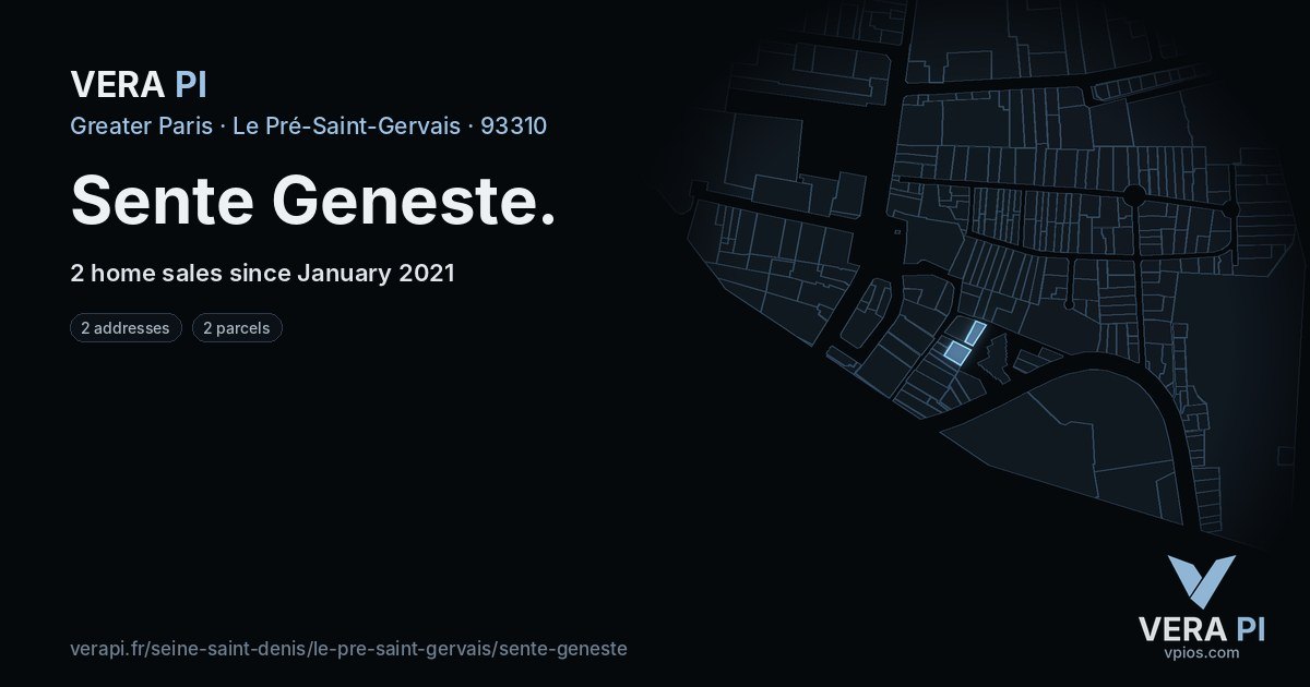 Sente Geneste, Le Pré-Saint-Gervais at night – every parcel coloured by the prices around it, the street's own parcels lit