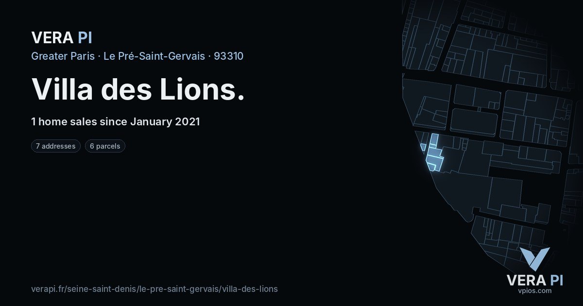Villa des Lions, Le Pré-Saint-Gervais at night – every parcel coloured by the prices around it, the street's own parcels lit