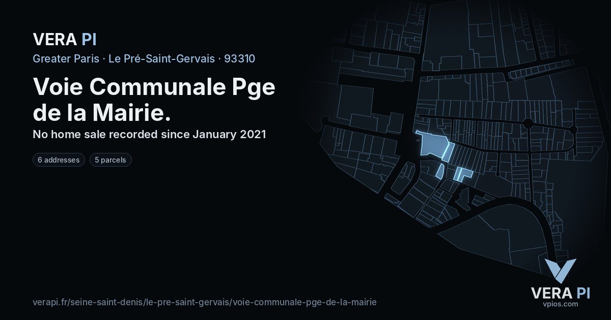 Voie Communale Pge de la Mairie, Le Pré-Saint-Gervais at night – every parcel coloured by the prices around it, the street's own parcels lit