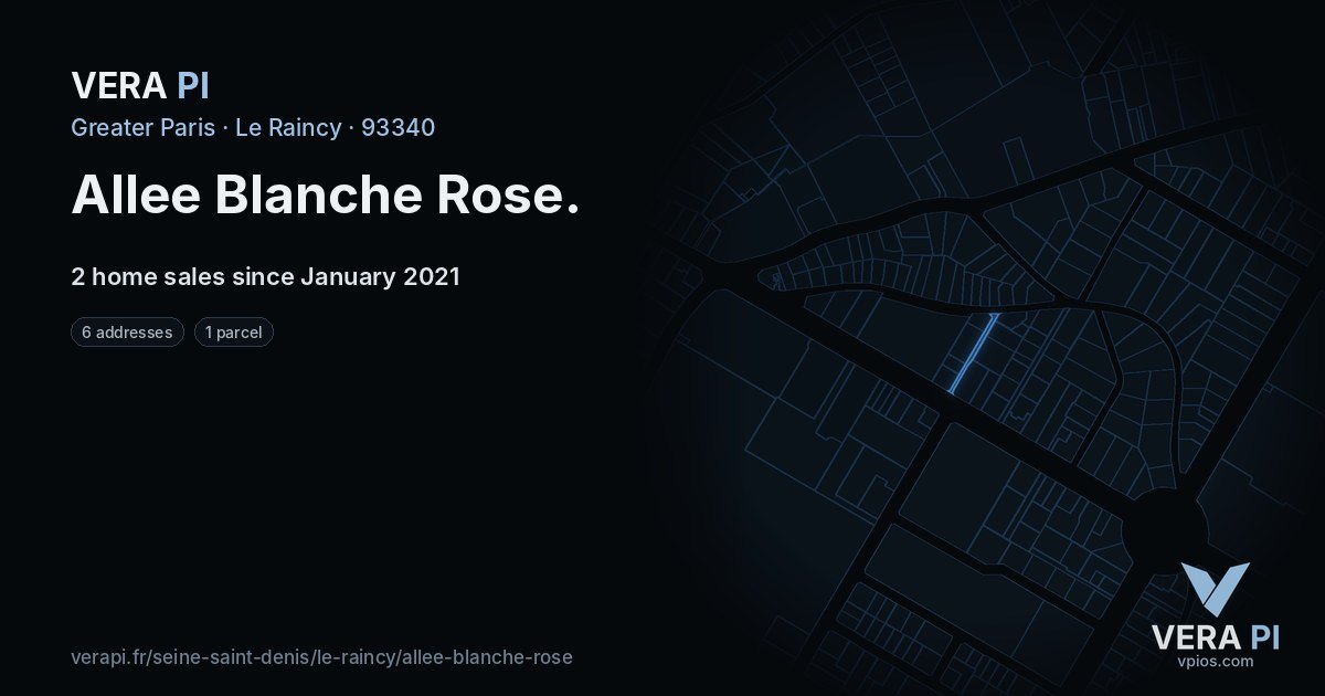 Allee Blanche Rose, Le Raincy at night – every parcel coloured by the prices around it, the street's own parcels lit