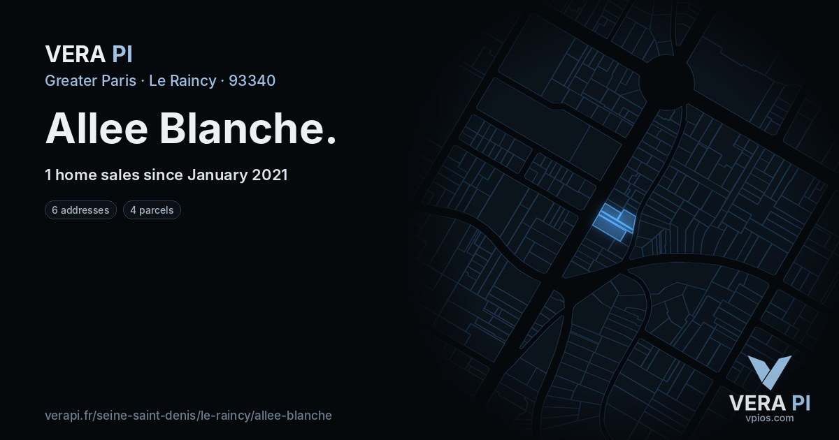 Allee Blanche, Le Raincy at night – every parcel coloured by the prices around it, the street's own parcels lit