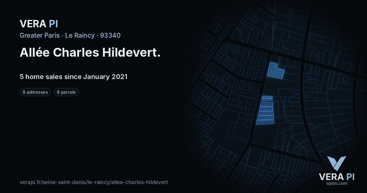 Allée Charles Hildevert, Le Raincy at night – every parcel coloured by the prices around it, the street's own parcels lit