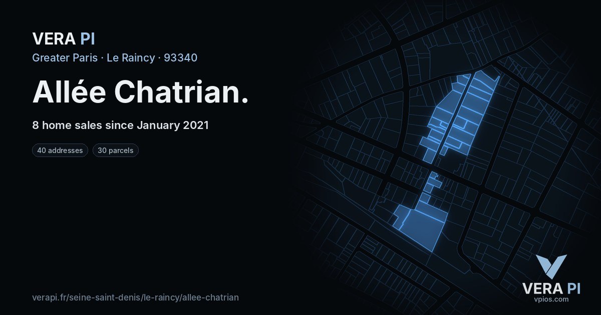 Allée Chatrian, Le Raincy at night – every parcel coloured by the prices around it, the street's own parcels lit