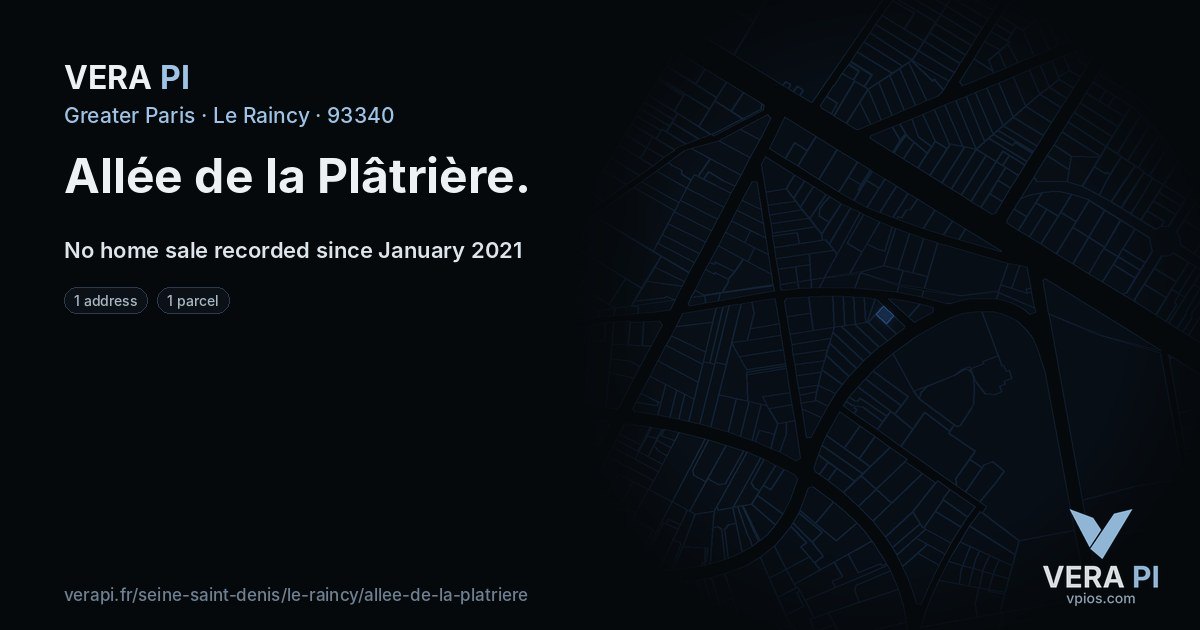 Allée de la Plâtrière, Le Raincy at night – every parcel coloured by the prices around it, the street's own parcels lit