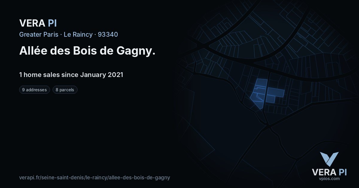 Allée des Bois de Gagny, Le Raincy at night – every parcel coloured by the prices around it, the street's own parcels lit
