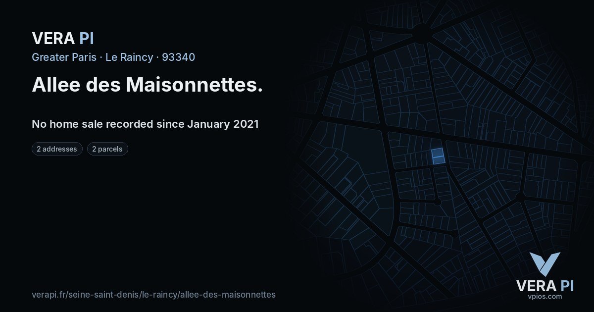 Allee des Maisonnettes, Le Raincy at night – every parcel coloured by the prices around it, the street's own parcels lit