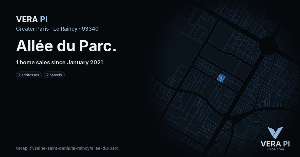 Allée du Parc, Le Raincy at night – every parcel coloured by the prices around it, the street's own parcels lit