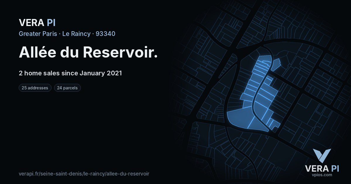 Allée du Reservoir, Le Raincy at night – every parcel coloured by the prices around it, the street's own parcels lit
