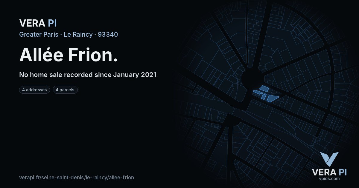 Allée Frion, Le Raincy at night – every parcel coloured by the prices around it, the street's own parcels lit