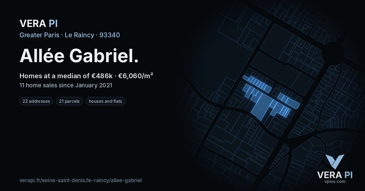 Allée Gabriel, Le Raincy at night – every parcel coloured by the prices around it, the street's own parcels lit