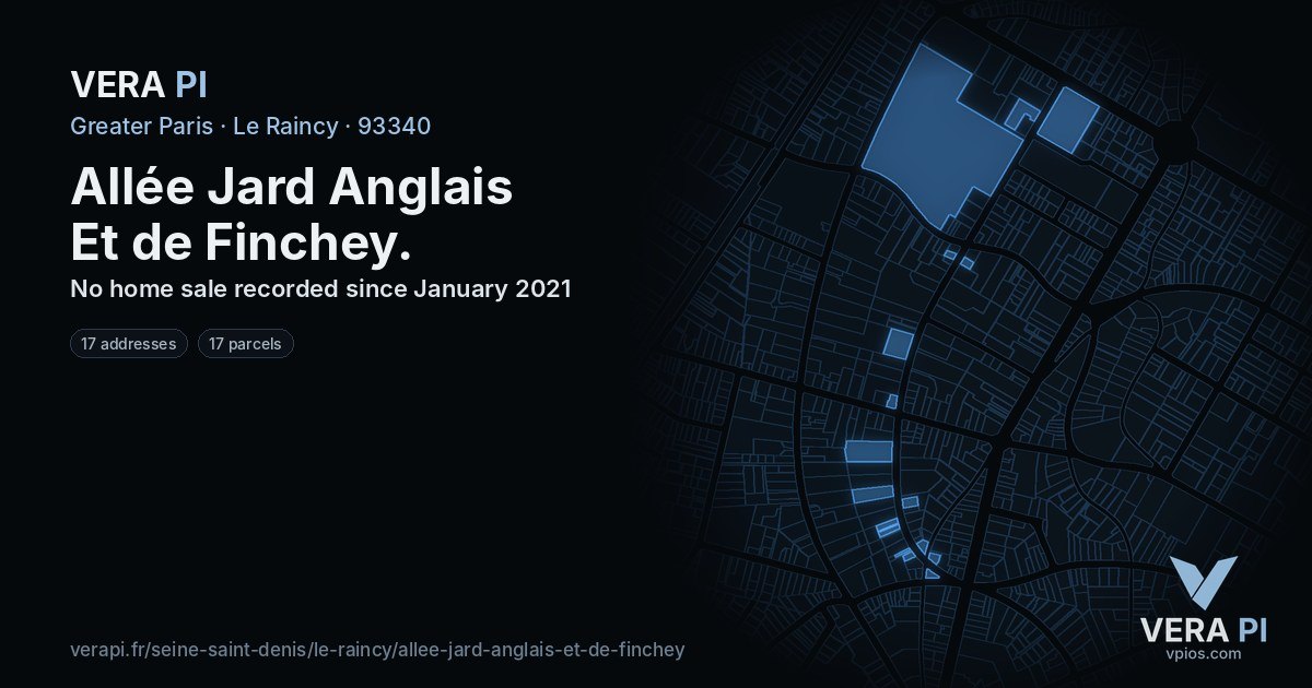 Allée Jard Anglais Et de Finchey, Le Raincy at night – every parcel coloured by the prices around it, the street's own parcels lit