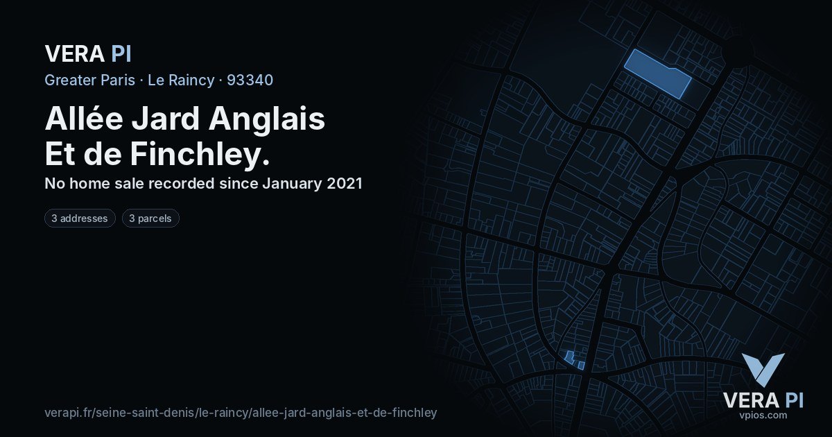 Allée Jard Anglais Et de Finchley, Le Raincy at night – every parcel coloured by the prices around it, the street's own parcels lit